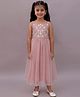 Lil' Drama Cotton Knit Sleeveless Glitter Embellished & Floral Embroidered Dress - Pink