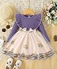 tior Woven Elegant Full Sleeve Floral Print Embroidery Party Frock - Lavender