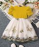 tior Woven Half Puffed Sleeves Frill Detailed & Floral Embroidered Dress - Yellow