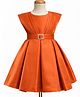 Blabber Sleeveless Stone Embellished Buckle Detailed Knee Length Pleated Dress - Rust
