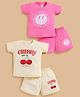 NUTTY BUTTY Sinker Knit Pack Of 2 Half Sleeves Cherry & Smiley Printed Top & Shorts Set - Pink & Off White
