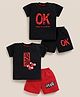 NUTTY BUTTY Sinker Knit Pack Of 2 Half Sleeves OK & Skate Text Printed Tee & Shorts Set - Red & Black