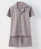 Spunkies Cotton Knit Half Sleeves Ribbed Shirt & Shorts Set - Grey