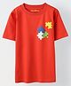 Spunkies Cotton Knit Half Sleeves Puzzle Pieces Printed Tee - Red
