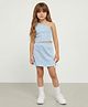 Taffykids Knit One Shoulder Side Taped Top & Bow Applique Detailed Skirt Set - Blue & White