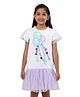 PILOLO Cotton Knit Half Sleeves Balloon Printed Pom Pom Applique Detailed Dress - White