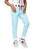 PILOLO Cotton Knit Striped & Pom Pom Embellished Joggers - White & Blue