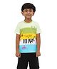 PILOLO Cotton Knit Half Sleeves Colour Blocked & Animals Printed Tee - Green