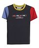 PILOLO Cotton Knit Half Sleeves Typography Printed Colour Blocked Tee - Navy Blue