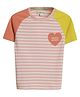 PILOLO Cotton Knit Half Sleeves Colour Blocked Striped Tee - Pink