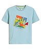 PILOLO Cotton Knit Half Sleeves Animals Printed Tee - Blue