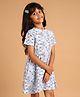 PILOLO Cotton Knit Half Sleeves Abstract Printed Dress - Blue