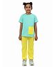 PILOLO Cotton Knit Half Sleeves Pocket Applique Detailed Tee & Pants Set - Green & Yellow