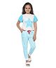 PILOLO Cotton Knit Half Sleeves Star Printed Tee & Pants Set -Pink White & Blue