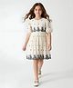 Bella Moda Cotton Woven Half Puffed Sleeves Lace Embellished & Floral Embroidered Dress - Cream