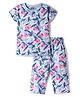 CUCUMBER Knit Half Sleeves T-Shirt & Capri Co-ord Night Suit with Fruit & Floral Print - Light Blue