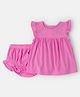 Carter's Knit Frill Sleeves Co-ords Solid Color Top & Shorts Set - Pink