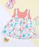 MAC WIN Cotton Woven Sleeveless Bow Applique Detailed Floral Printed Dress - Peach