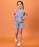 NUTTY BUTTY Sinker Knit Sleeveless Checked & Bow Applique Detailed Coordinating Top & Shorts Set - Multi Colour