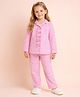 Piccolo Cotton Woven Full Sleeves Bow Applique Detailed Checked Coordinating Shirt & Pajama Night Suit - Pink
