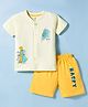 CUCUMBER Sinker Knit Half Sleeves T-Shirt & Shorts Set With Animal Print - Lemon Yellow