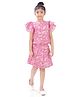 Barbie by Tiny Girl Cotton Woven Mattel Featuring Frill Sleeves Barbie Text Printed Coordinating Top & Skirt Set - Pink
