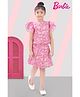 Barbie by Tiny Girl Cotton Woven  Mattel Featuring Half Sleeves Barbie Text Printed Coordinating Top & Skirt Set - Pink
