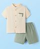 Pepito Cotton Woven Half Sleeves Solid Color Shirt & Shorts Set - Olive Green & Cream