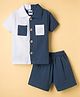 Pepito Cotton Woven Half Sleeves Solid Color Shirt & Shorts Set - Navy Blue & White