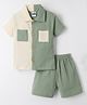 Pepito Cotton Woven Half Sleeves Solid Color Shirt & Shorts Set - Olive Green & Cream