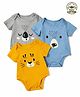 KUCHIPOO Cotton Blend Knit Pack Of 3 Half Sleeves Tiger & Dog Face Printed Onesies - Multi Colour
