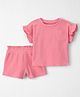 Little Planet Cotton Knit Half Sleeves Striped Co-ords Top & Shorts Set - Pink