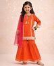 The Magic Wand Cotton Woven  Three Fourth Sleeves Tassels Detailed Lace Embellished  Kurti & Sharara Set With Dupatta - Orange