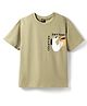 Spark Cotton Knit Drop Shoulder Half Sleeves T-Shirt with Creative Rhythm Print - Olive Green