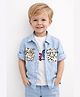Spool Junior Cotton Woven Full Sleeves Alphabets Printed Shirt With Tee Set - Sky Blue