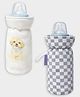 Mi Arcus 100% Cotton Printed & Check Design  Bottle Cover Pack of 2- White & Grey