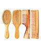 Gleva Neem & Bamboo Hair Brush & Comb Set of 4, Wooden Detangler Brush for Men & Women, Curly Thick Straight Hair.