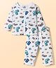 Doodle Poodle 100% Cotton Knit Full Sleeves T-Shirt & Pyjama Co-ord Night Suit With Car Print - White