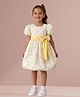 Lil' Drama Cotton Knit Half Puffed Sleeves Polka Dots Printed Bow Applique Detailed Dress - Yellow