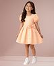 Lil' Drama Cotton Knit Half Puffed Sleeves Checked & Bow Applique Detailed Dress - Orange
