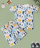RAINE AND JAINE Cotton Knit Half Sleeves Dinosaur Printed Coordinating Tee & Shorts Night Suit - Blue & White