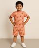 Tiny Hugs Cotton Knit Half Sleeves Coconut Printed Coordinating Tee & Shorts Set - Peach