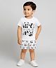 Tiny Hugs Cotton Knit Half Sleeves Panda Printed Tee & Shorts Set - White