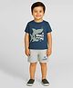Tiny Hugs Cotton Knit Half Sleeves Shark Printed Tee & Shorts Set- Dark Grey