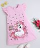 Bright Stars KIDSWEAR Cotton Knit Frill Sleeves Unicorn & Stars Printed Dress - Pink
