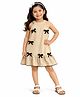 Bright Stars KIDSWEAR Waffle Knit Sleeveless Bow Applique Detailed Halter Neck Dress - Beige