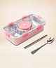 Myneemoe Bento Go Stainless Steel Lunch Box with Gravy Dibbie, 3 Section Tiffin Box for School & Daily Solid Meals - Pink