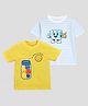 Etched Design 100% Cotton  Knit Half Sleeves Ice & Smile Of The Day Text Printed Tees - Turquoise & Yellow