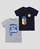 Etched Design 100% Cotton Knit Half Sleeves Little But Loud Text & Smiley Face Printed Tees - Navy Blue & Grey