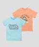 Etched Design 100% Cotton Knit Half Sleeves Air Plane & Just Smile Text Printed Tees -  Peach & Turquoise